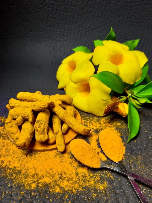 turmeric, powder and flower